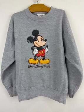 Vintage Walt Disney World Mickey Mouse Gray Crewneck Sweatshirt 80s 90s Retro